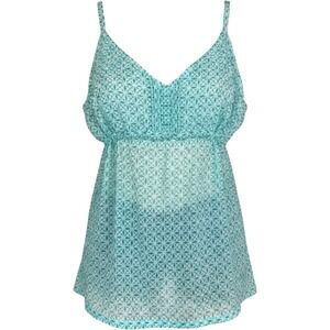 Tommy Bahama Cotton Tank Top Large Geometric Print Blue Green Sleeveless